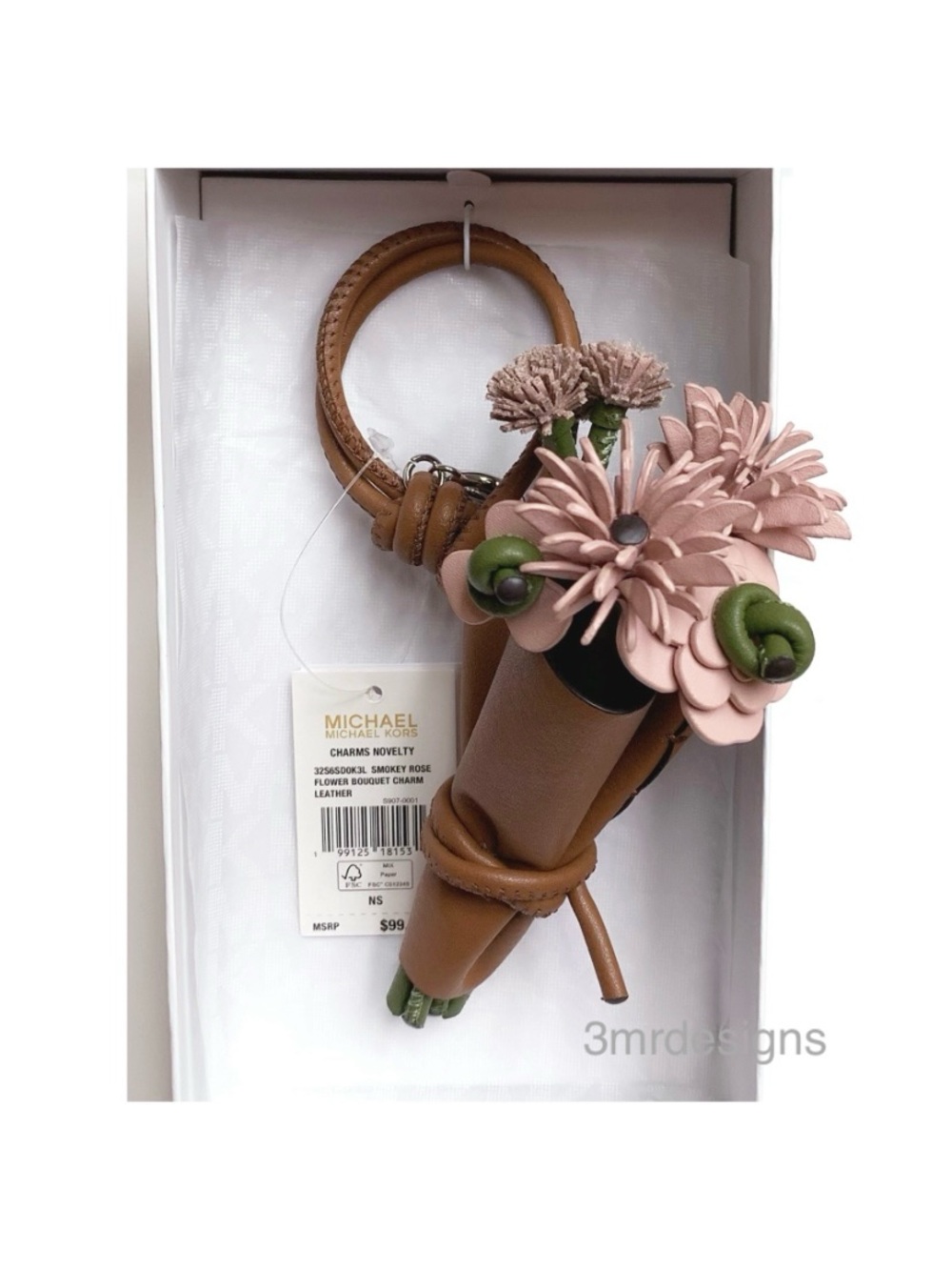NWT MICHAEL KORS Smooth Leather Floral Bouquet Leather Loop Bag Charm/Key Chain - Picture 5 of 11